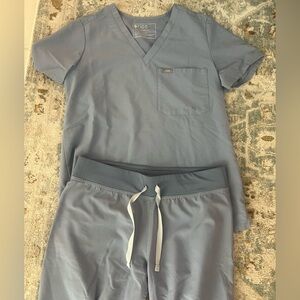 FIGS Vapor Blue - Catarina Top + Livingston Petite Bottoms - Size Small